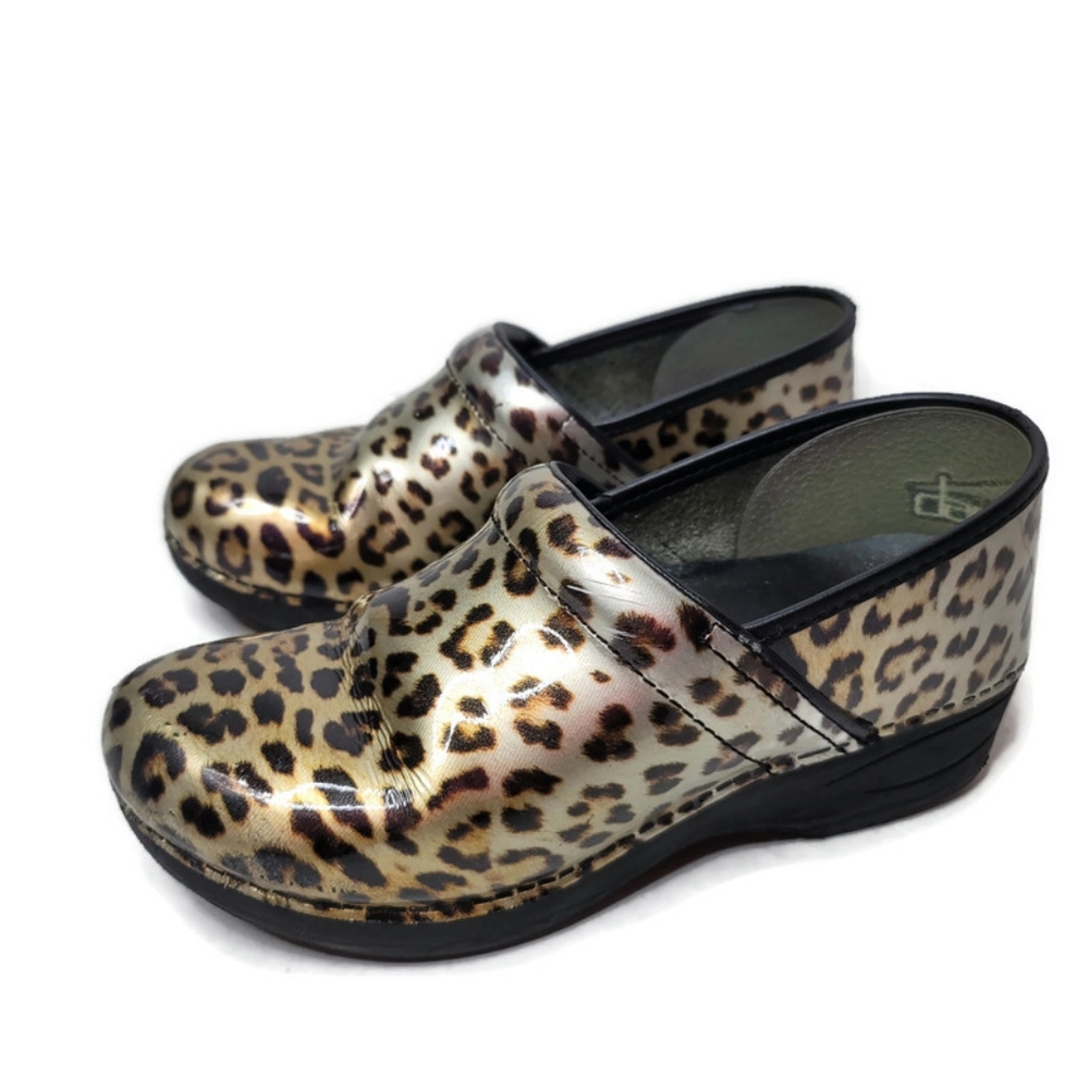 Dansko Leopard Cheetah Print Clogs Size 40 Metali… - image 7